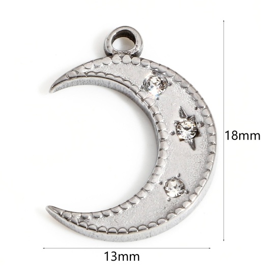 1 個 304ステンレス鋼 宇宙銀河シリーズ チャーム 月 シルバートーン 18mm x 13mm の画像