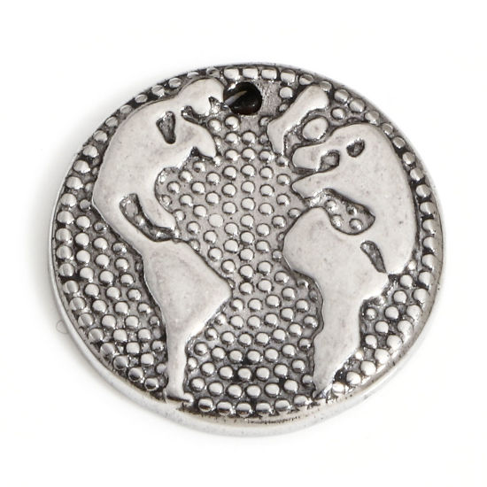 Immagine di 1 Pz 304 Acciaio Inossidabile Charms Tondo Tono Argento Mappa 15mm Dia.