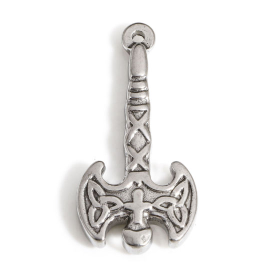 Immagine di 1 Pz 304 Acciaio Inossidabile 3D Ciondoli Ascia Tono Argento Nodo Celtico 3.4cm x 1.6cm