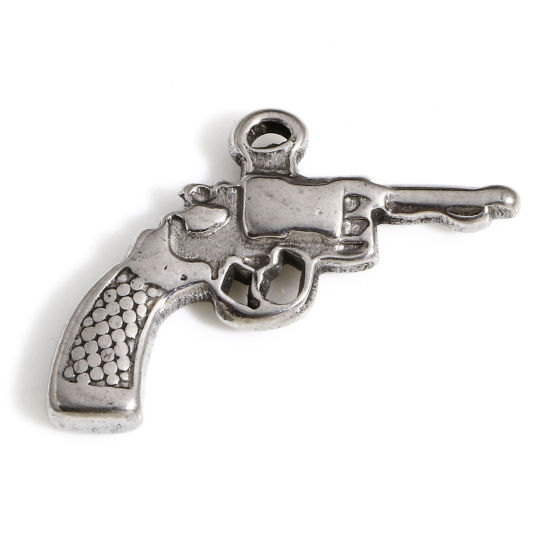 Immagine di 1 Pz 304 Acciaio Inossidabile 3D Charms Pistola Tono Argento 22mm x 16mm
