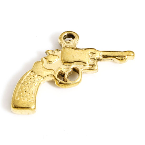 Immagine di 1 Pz Placcatura Sottovuoto PVD Ecologica 304 Acciaio Inossidabile 3D Ciondoli Placcato Oro 18K Pistola 22mm x 16mm