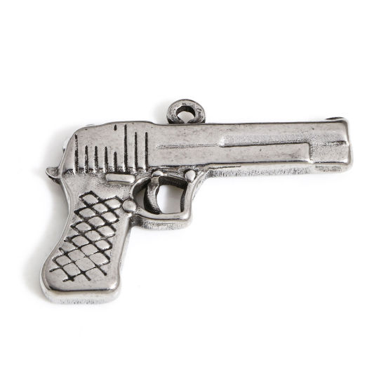 Immagine di 1 Pz 304 Acciaio Inossidabile 3D Ciondoli Pistola Tono Argento 3.1cm x 2.1cm