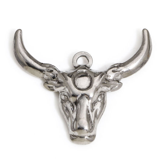 Immagine di 1 Pz 304 Acciaio Inossidabile Charms Testa di Toro/Testa di Mucca Tono Argento 25mm x 23mm