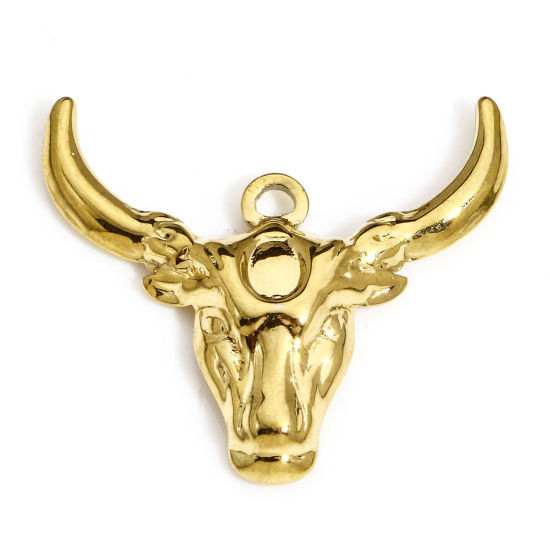 Immagine di 1 Pz Placcatura Sottovuoto PVD Ecologica 304 Acciaio Inossidabile Cowboy dell'Ovest Ciondoli Placcato Oro 18K Testa di Toro/Testa di Mucca 25mm x 23mm