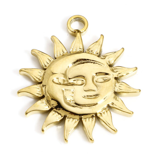 Immagine di 1 Pz Placcatura Sottovuoto PVD Ecologica 304 Acciaio Inossidabile Galassia Ciondoli Placcato Oro 18K Sole e Luna Faccia 29mm x 26mm