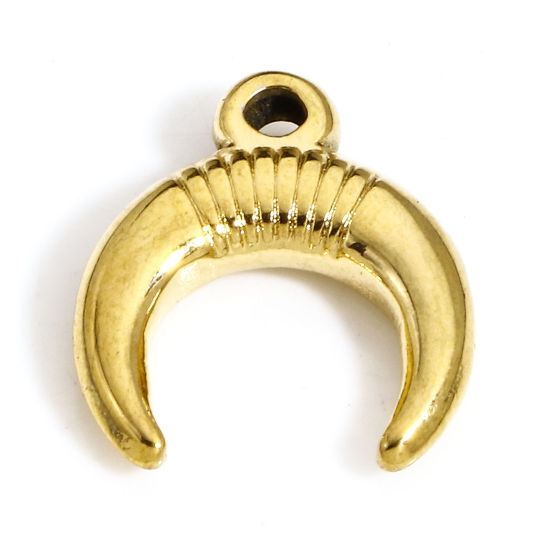 Immagine di 1 Pz Placcatura Sottovuoto PVD Ecologica 304 Acciaio Inossidabile Galassia Ciondoli Placcato Oro 18K Falce di Luna Doppio Corno 16mm x 14mm