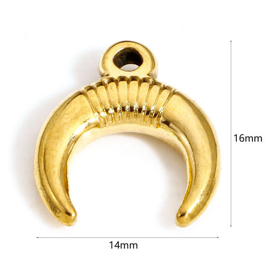 Immagine di 1 Pz Placcatura Sottovuoto PVD Ecologica 304 Acciaio Inossidabile Galassia Ciondoli Placcato Oro 18K Falce di Luna Doppio Corno 16mm x 14mm