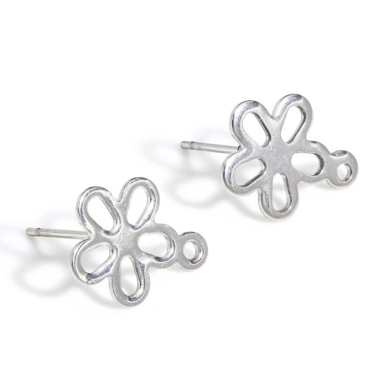 20 個 304ステンレス鋼 イヤポストスタッドピアス ループコネクター付きアクセサリー 花葉 シルバートーン 14mm x 12mm ワイヤーサイズ: （20号） の画像