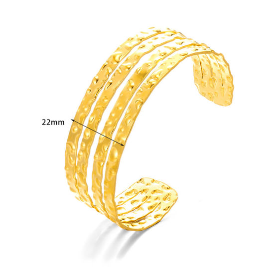 Image de 1 Pièce Bracelet Manchette Jonc Semi-Ouvert en 304 Acier Inoxydable Placage Sous Vide Écologique Plaqué Or 18K Texture Texturé 5.8cm Dia