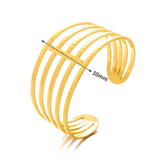Image de 1 Pièce Bracelet Manchette Jonc Semi-Ouvert en 304 Acier Inoxydable Placage Sous Vide Écologique Plaqué Or 18K Rayées Texturé 5.8cm Dia