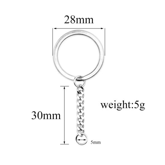 Immagine di 5 Pz 304 Acciaio Inossidabile Anello Portachiavi Tono Argento Tondo 58mm x 28mm