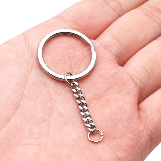 Immagine di 5 Pz 304 Acciaio Inossidabile Anello Portachiavi Tono Argento Tondo 58mm x 28mm