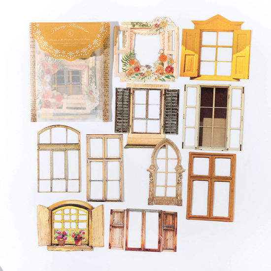 1 セット ( 10 個/セット) 紙 DIY ステッカー デコ 飾り スクラップブックシール 白 窓 の画像