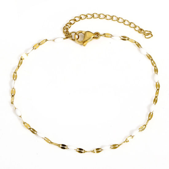 Image de Bracelets En Gros Doré en 304 Acier Inoxydable, Blanc Chaîne Maille Lèvres Revêtement sous Vide PVD Respectueux de l'Environnement, aux Femmes Cadeau Fournitures de Bijoux 17.5cm long, 1 Pièce