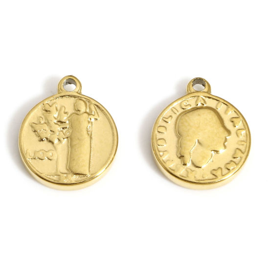 Immagine di 1 Pz Placcatura Sottovuoto 304 Acciaio Inossidabile Religione Ciondoli Tondo Oro Placcato Testa Ritratto 12mm x 10mm