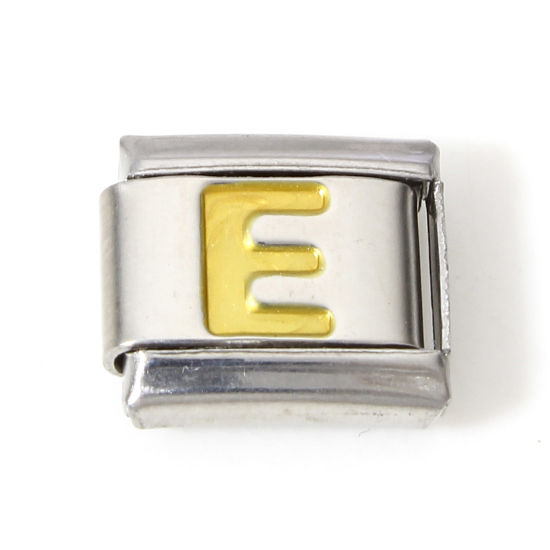 Image de 1 Pièce Bracelet à Maillons Breloques Italiens Accessories de Fabrication de Bracelets Bijoux DIY en 304 Acier Inoxydable Argent Mat Or Rectangle Alphabet Initial/ Lettre Majuscule Mots " E " Émail 10mm x 9mm