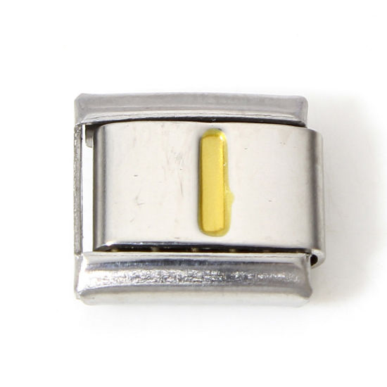 Image de 1 Pièce Bracelet à Maillons Breloques Italiens Accessories de Fabrication de Bracelets Bijoux DIY en 304 Acier Inoxydable Argent Mat Or Rectangle Alphabet Initial/ Lettre Majuscule Mots " I " Émail 10mm x 9mm