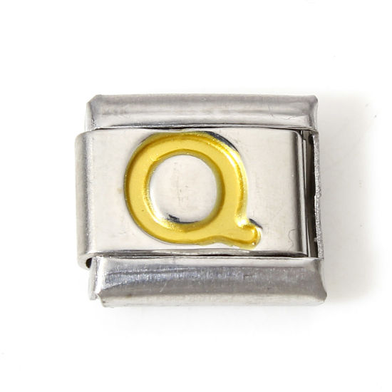 Image de 1 Pièce Bracelet à Maillons Breloques Italiens Accessories de Fabrication de Bracelets Bijoux DIY en 304 Acier Inoxydable Argent Mat Or Rectangle Alphabet Initial/ Lettre Majuscule Mots " Q " Émail 10mm x 9mm