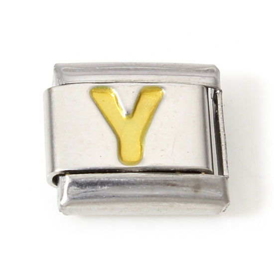 Image de 1 Pièce Bracelet à Maillons Breloques Italiens Accessories de Fabrication de Bracelets Bijoux DIY en 304 Acier Inoxydable Argent Mat Or Rectangle Alphabet Initial/ Lettre Majuscule Mots " Y " Émail 10mm x 9mm