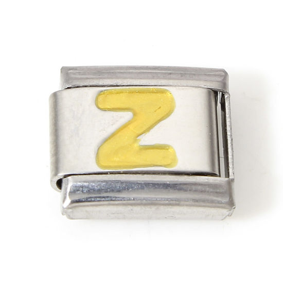 Image de 1 Pièce Bracelet à Maillons Breloques Italiens Accessories de Fabrication de Bracelets Bijoux DIY en 304 Acier Inoxydable Argent Mat Or Rectangle Alphabet Initial/ Lettre Majuscule Mots " Z " Émail 10mm x 9mm