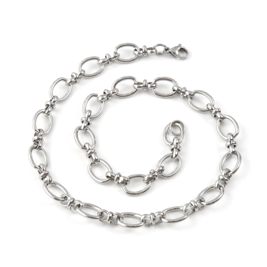 Image de Colliers En Gros Argent Mat en 304 Acier Inoxydable, Chaîne à Maillons Faite à la Main, Unisexe Placage Sous Vide Écologique Minimaliste Cadeau Bijoux pour Détaillants 40cm long, Taille de la Chaîne: 10mm, 1 Pièce