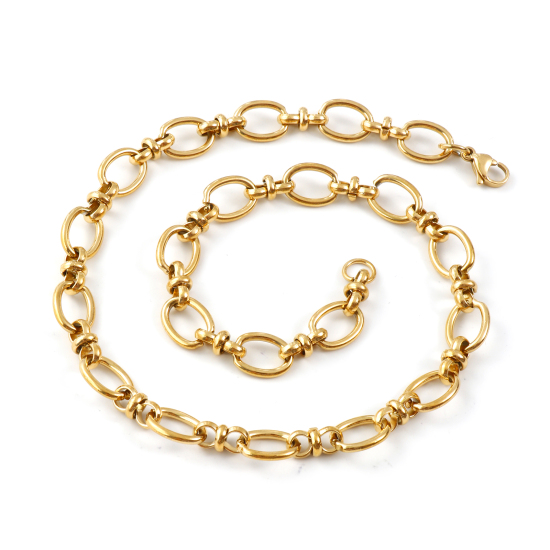 Image de Colliers En Gros Plaqué Or 18K en 304 Acier Inoxydable, Chaîne à Maillons Faite à la Main, Unisexe Placage Sous Vide Écologique Minimaliste Cadeau Bijoux pour Détaillants 40cm long, Taille de la Chaîne: 10mm, 1 Pièce