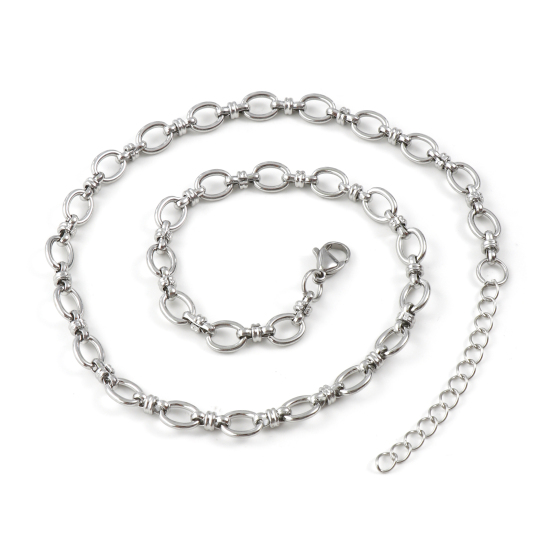 Image de Colliers En Gros Argent Mat en 304 Acier Inoxydable, Chaîne à Maillons Faite à la Main, Unisexe Placage Sous Vide Écologique Minimaliste Cadeau Bijoux pour Détaillants 40cm long, Taille de la Chaîne: 7mm, 1 Pièce