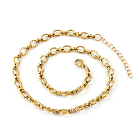 Image de Colliers En Gros Plaqué Or 18K en 304 Acier Inoxydable, Chaîne à Maillons Faite à la Main, Unisexe Placage Sous Vide Écologique Minimaliste Cadeau Bijoux pour Détaillants 40cm long, Taille de la Chaîne: 7mm, 1 Pièce
