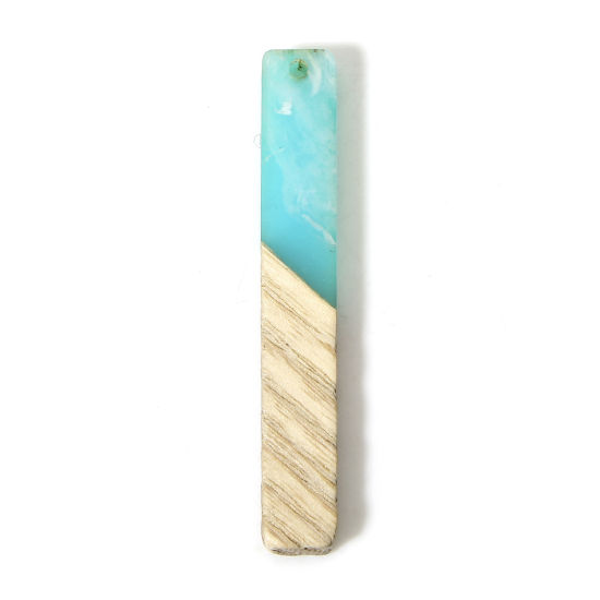Image de 2 Pcs Pendentifs Résine à Effet de Bois Naturel Bleu Lac Rectangle 5.2cm x 0.8cm
