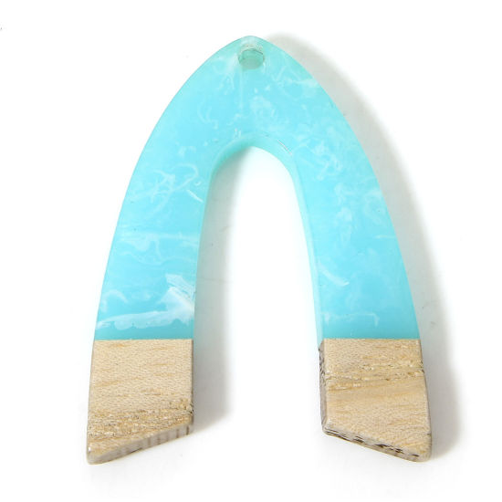 Image de 2 Pcs Pendentifs Résine à Effet de Bois Naturel Bleu Lac Arc 3.8cm x 2.9cm