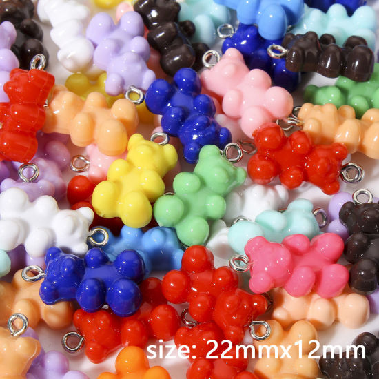 50 個 樹脂 チャーム クマ 不透明 多色 ランダムにミックス 22mm x 12mm の画像