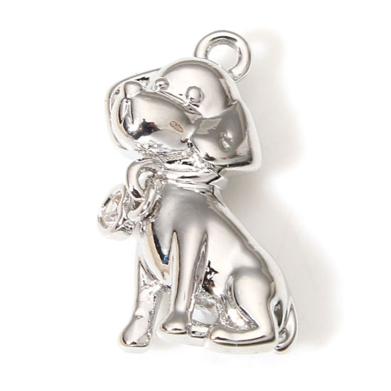 Bild von 2 Stück Messing Charms Echt Platin plattiert Hund 3D 18mm x 10mm