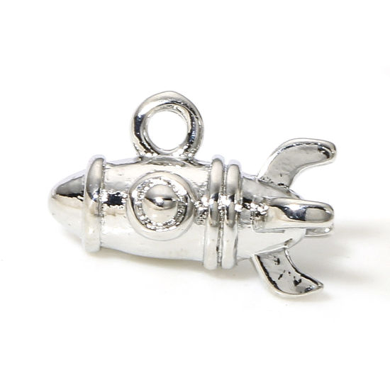 Bild von 2 Stück Messing Galaxis Charms Echt Platin plattiert Rakete 3D 10mm x 7mm