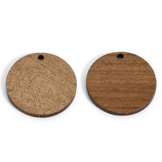 Image de 5 Pcs Breloques Géométrique en Juglans Brun Rond 25mm Dia