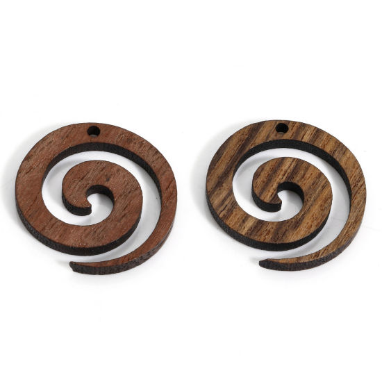 Image de 5 Pcs Breloques en Juglans Brun Spiral à Strass Creux 25mm x 25mm