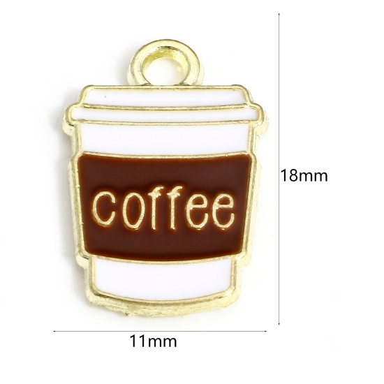 Image de 10 Pcs Breloques en Alliage de Zinc Or Clair Café Tasse Mots " COFFEE " Émail 18mm x 11mm