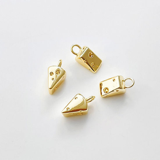 Immagine di 2 Pz Ottone Charms Formaggio Placcato Oro 18K 3D 11mm x 5mm