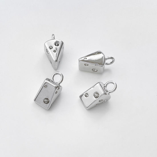 Immagine di 2 Pz Ottone Charms Formaggio Colore Platino 3D 11mm x 5mm