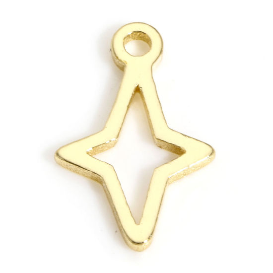 Picture of 5 PCs Brass Charms 14K Real Gold Plated Star Hollow 10mm x 6.5mm