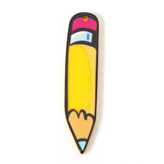 Image de 10 Pcs Pendentifs en Acrylique Bijoux d'Ecole Crayon Jaune 4.6cm x 1cm