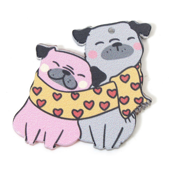 10 個 アクリル バレンタインデー ペンダント 犬 ハート 多色 3.7cm x 3.7cm の画像