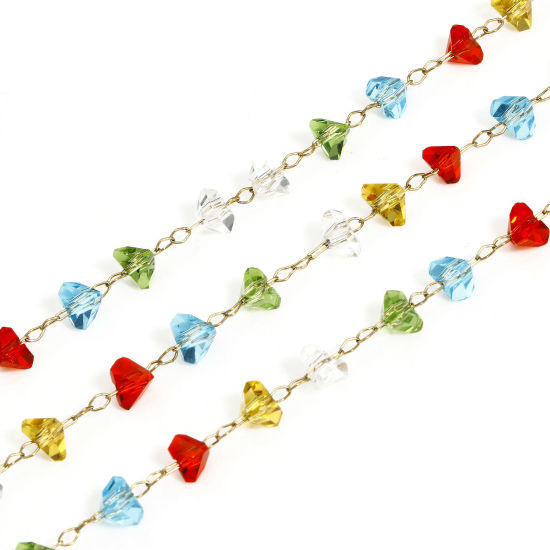 Image de 1 M Chaîne Maille Forçat en Laiton & Verre Argent Mat Multicolore Irrégulier 6mm
