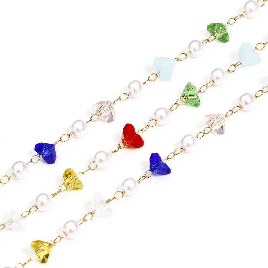 Image de 1 M Chaîne Maille Forçat en Laiton & Verre Argent Mat Multicolore Irrégulier Imitation Perles 6mm