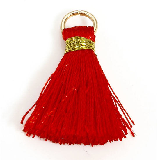 Image de 20 Pcs Breloques Franges en Polyester Rouge avec Boucle 24mm