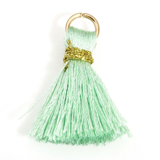 Image de 20 Pcs Breloques Franges en Polyester Vert Clair avec Boucle 24mm