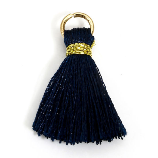 Image de 20 Pcs Breloques Franges en Polyester Bleu Foncé avec Boucle 24mm