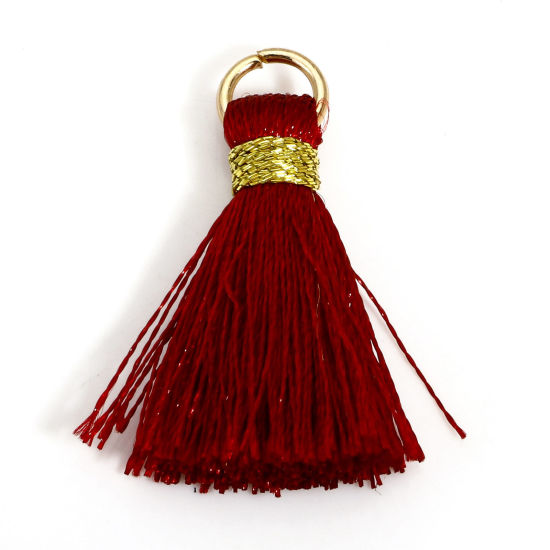 Image de 20 Pcs Breloques Franges en Polyester Vin Rouge avec Boucle 24mm