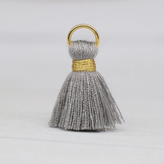 Image de 20 Pcs Breloques Franges en Polyester Gris Clair avec Boucle 24mm