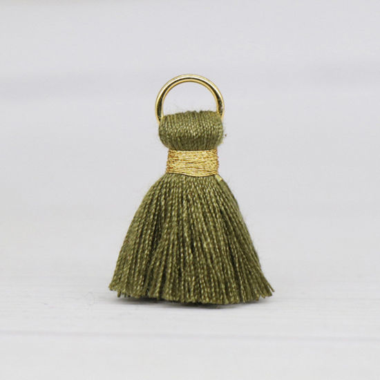 Image de 20 Pcs Breloques Franges en Polyester Vert Armée avec Boucle 24mm