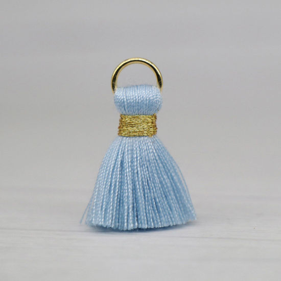 Image de 20 Pcs Breloques Franges en Polyester Bleu Clair avec Boucle 24mm